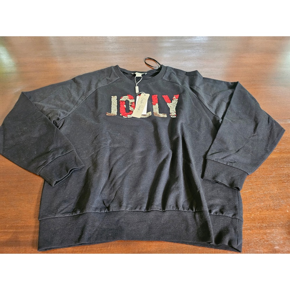 Charlie Paige Jolly Sequin Sweatshirt Womens S/M Black Holiday Pullover Top